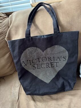 Victoria's Secret Black Tote with Rhinestone Heart Logo